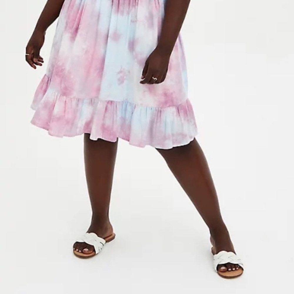 Torrid Size 1 Multi Tie Dye Crosshatch Tiered Babydoll Dress NWT - Picture 2 of 7